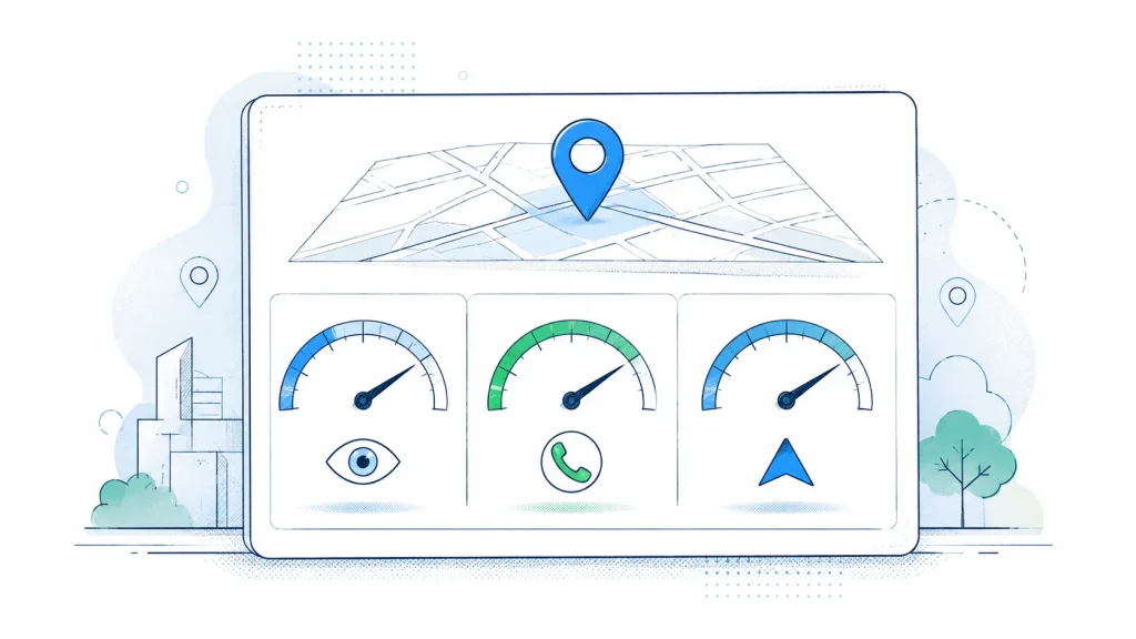 GBP analytics dashboard showing key performance metrics like views, calls, and directions clicked.