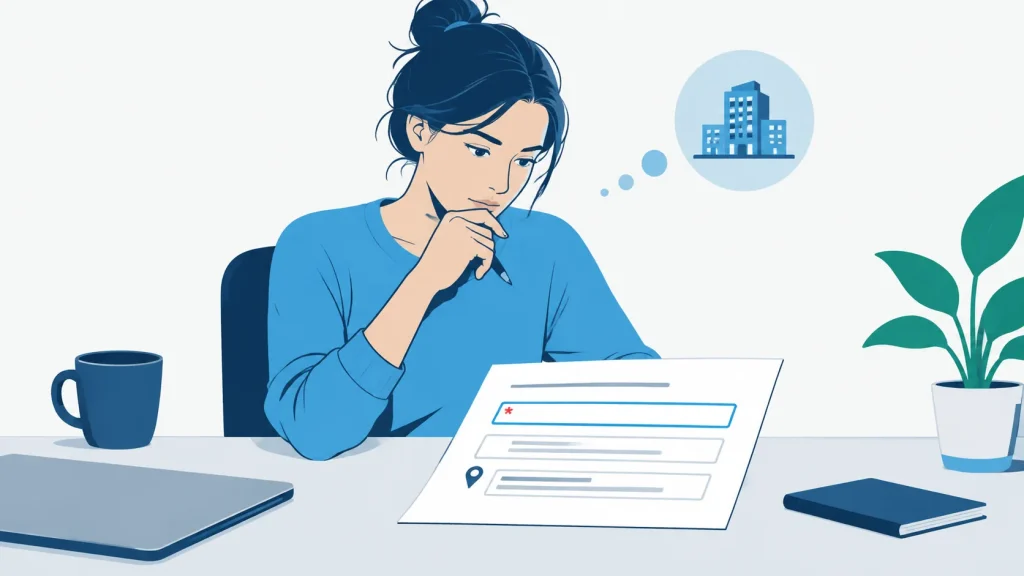 A directory form showing a mandatory address field with no alternative service-area option, requiring a business decision.