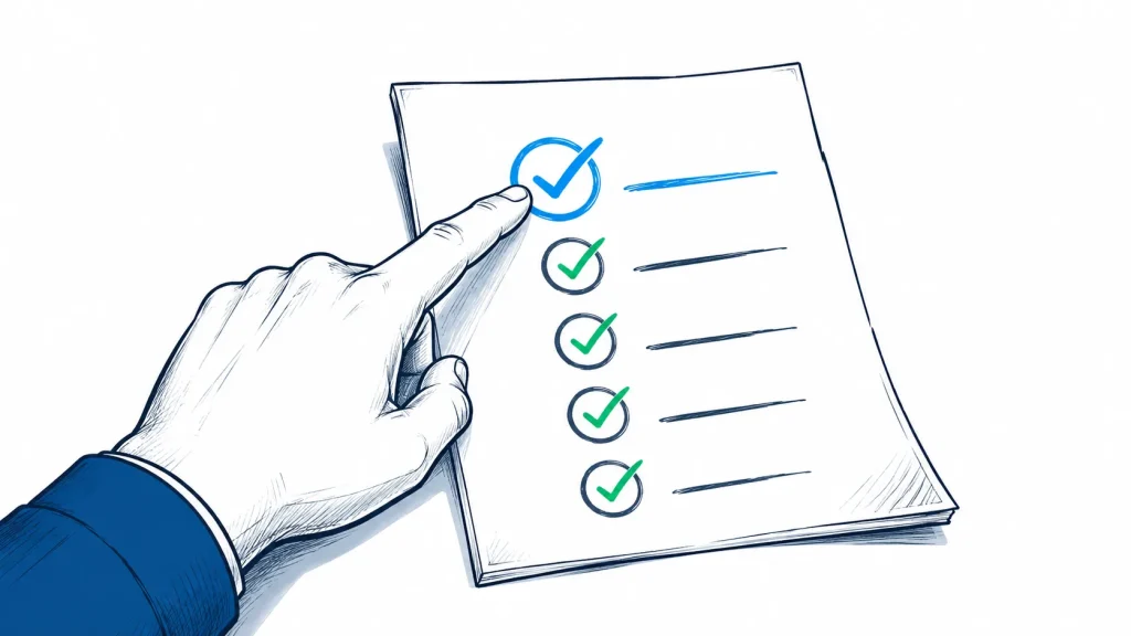 Person checking off upstream sources on a list to prioritize directory updates